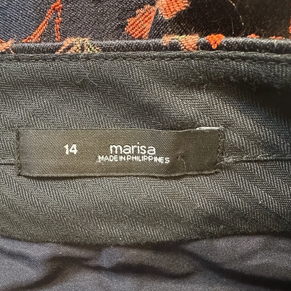 LOFT Marisa Fit Floral Dress Pants Size 14 Navy & Red Tapestry Brocade - Picture 3 of 11